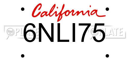 6NLI75 California License Plate