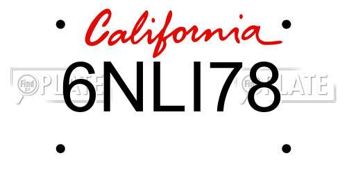 6NLI78 California License Plate