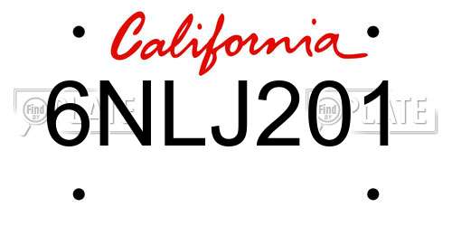 6NLJ201 California License Plate