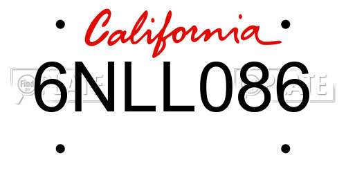 6NLL086 California License Plate