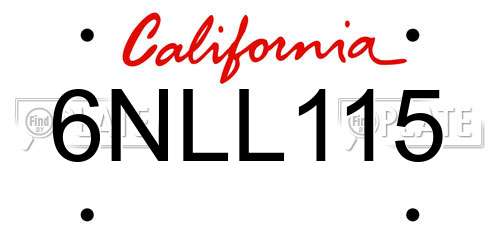 6NLL115 California License Plate