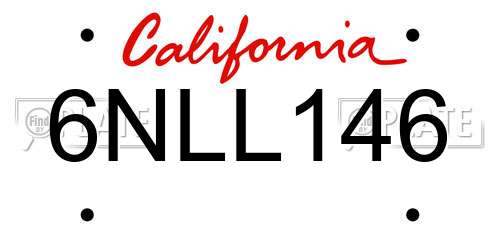 6NLL146 California License Plate