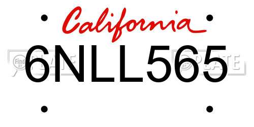 6NLL565 California License Plate