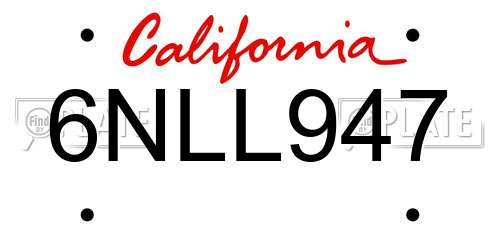 6NLL947 California License Plate