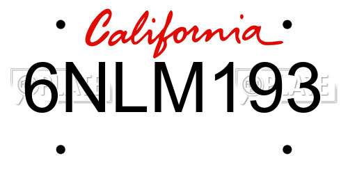 6NLM193 California License Plate