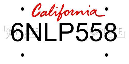 6NLP558 California License Plate
