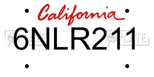 6NLR211 California License Plate