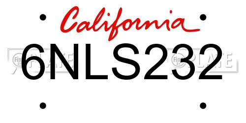 6NLS232 California License Plate