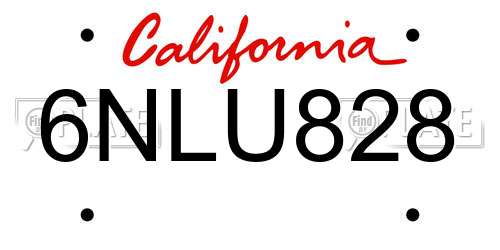 6NLU828 California License Plate