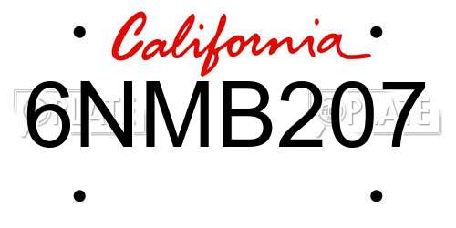 6NMB207 California License Plate
