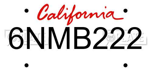 6NMB222 California License Plate