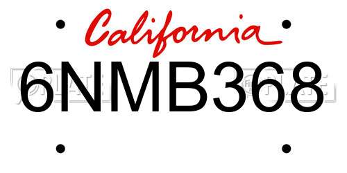 6NMB368 California License Plate