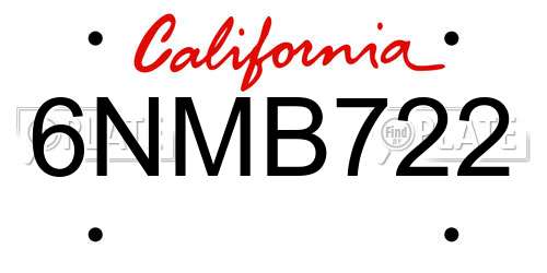 6NMB722 California License Plate