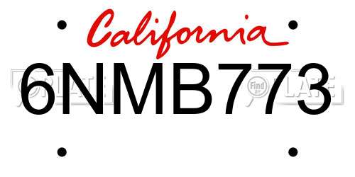 6NMB773 California License Plate
