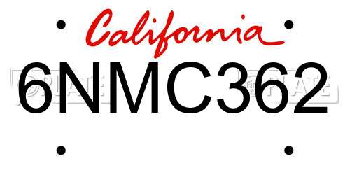 6NMC362 California License Plate