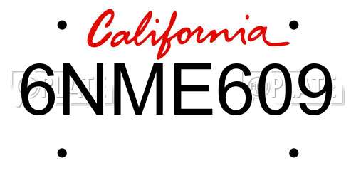 6NME609 California License Plate