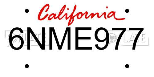 6NME977 California License Plate