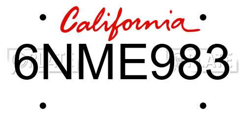 6NME983 California License Plate