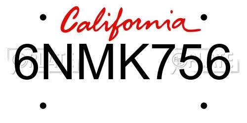 6NMK756 California License Plate