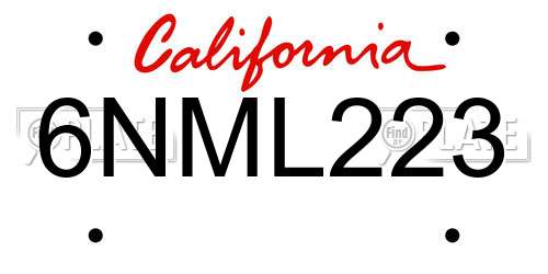 6NML223 California License Plate