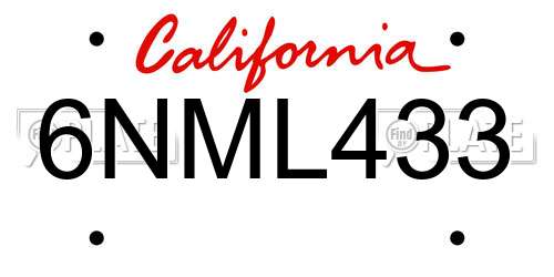 6NML433 California License Plate