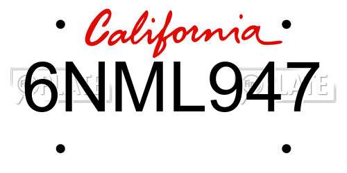 6NML947 California License Plate