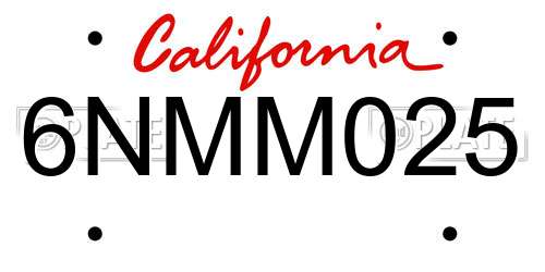 6NMM025 California License Plate