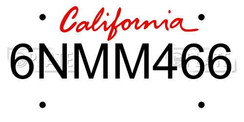 6NMM466 California License Plate