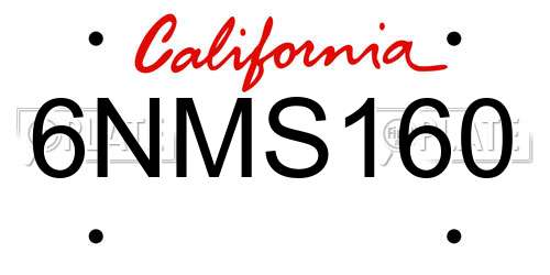 6NMS160 California License Plate