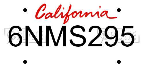 6NMS295 California License Plate