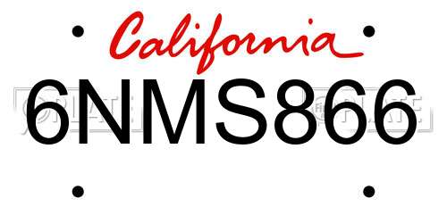 6NMS866 California License Plate