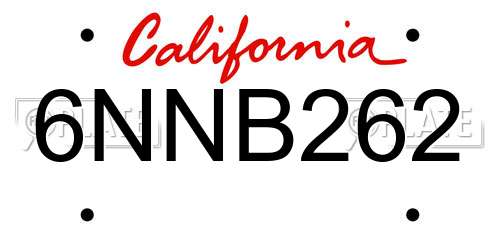 6NNB262 California License Plate