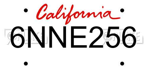 6NNE256 California License Plate