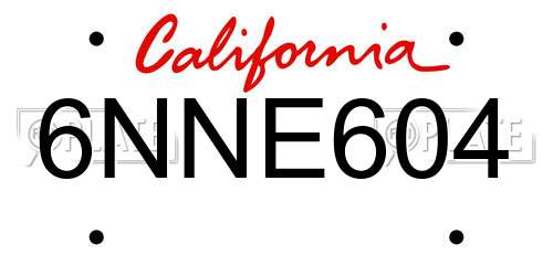6NNE604 California License Plate