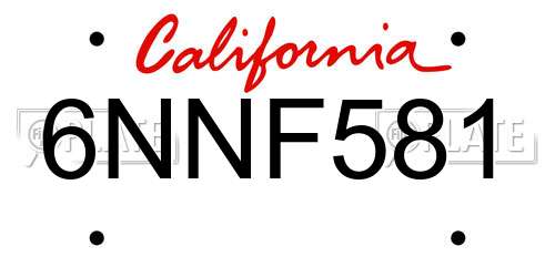 6NNF581 California License Plate
