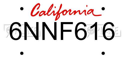 6NNF616 California License Plate