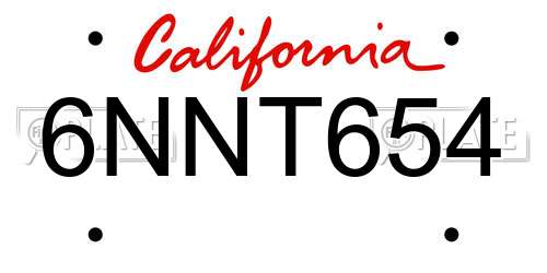 6NNT654 California License Plate