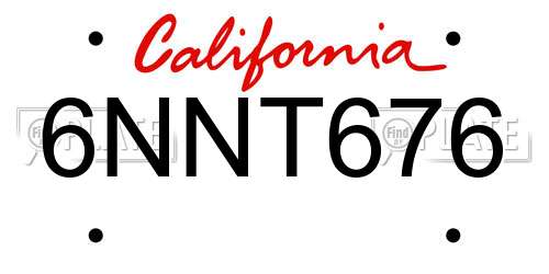 6NNT676 California License Plate