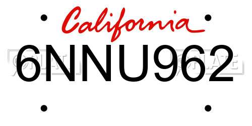 6NNU962 California License Plate
