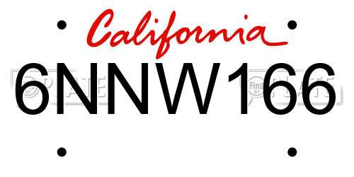 6NNW166 California License Plate