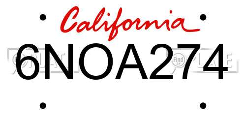 6NOA274 California License Plate