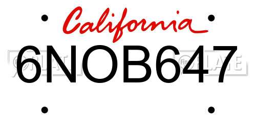 6NOB647 California License Plate