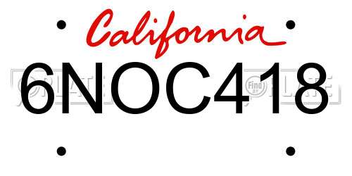 6NOC418 California License Plate
