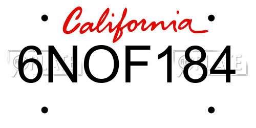 6NOF184 California License Plate