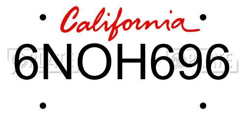 6NOH696 California License Plate