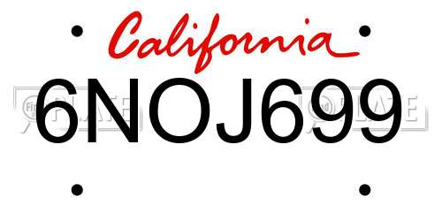 6NOJ699 California License Plate