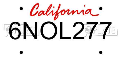 6NOL277 California License Plate