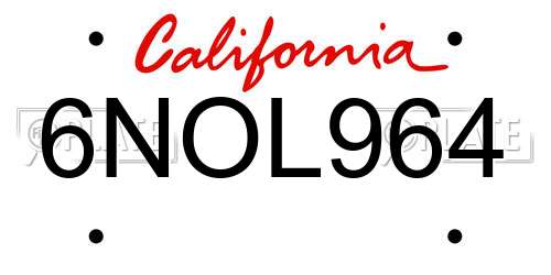 6NOL964 California License Plate