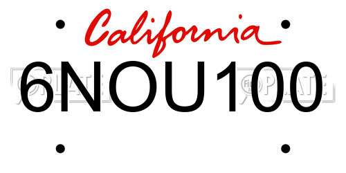 6NOU100 California License Plate
