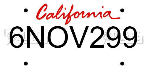 6NOV299 California License Plate